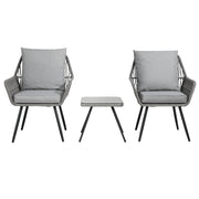 Gardeon 3PC Outdoor Furniture Bistro Set Lounge Setting Chairs Table Patio Grey ODF-ROPE-3PCS-GE