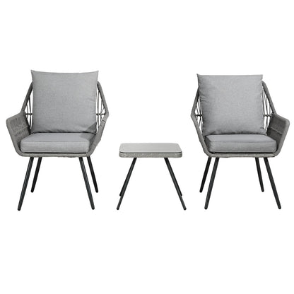 Gardeon 3PC Outdoor Furniture Bistro Set Lounge Setting Chairs Table Patio Grey ODF-ROPE-3PCS-GE