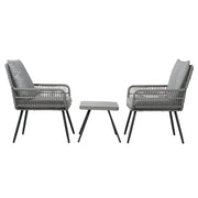 Gardeon 3PC Outdoor Furniture Bistro Set Lounge Setting Chairs Table Patio Grey ODF-ROPE-3PCS-GE
