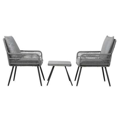Gardeon 3PC Outdoor Furniture Bistro Set Lounge Setting Chairs Table Patio Grey ODF-ROPE-3PCS-GE