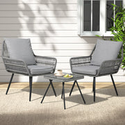 Gardeon 3PC Outdoor Furniture Bistro Set Lounge Setting Chairs Table Patio Grey ODF-ROPE-3PCS-GE