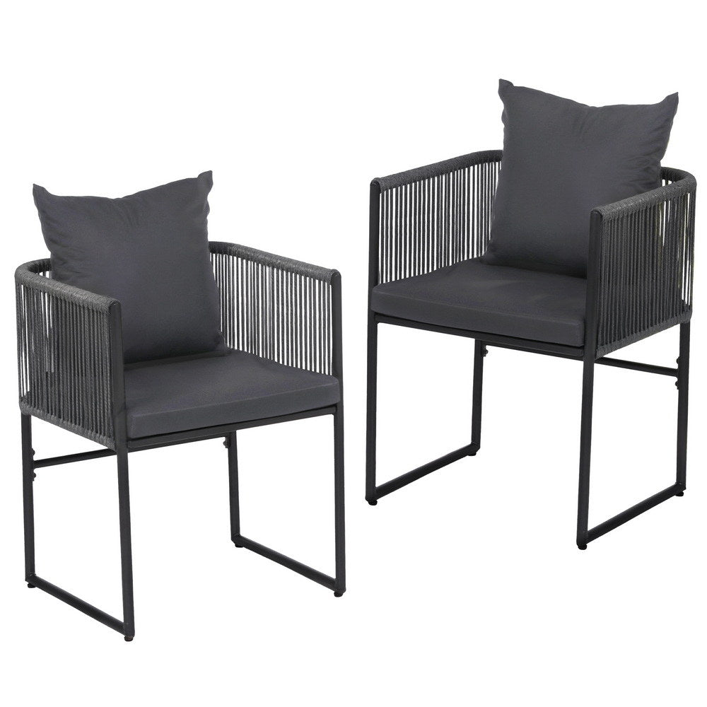 Gardeon 2PC Outdoor Dining Chairs Woven Rope Chair Patio Furniture Garden Steel ODF-ROPE-ST-BK-2X