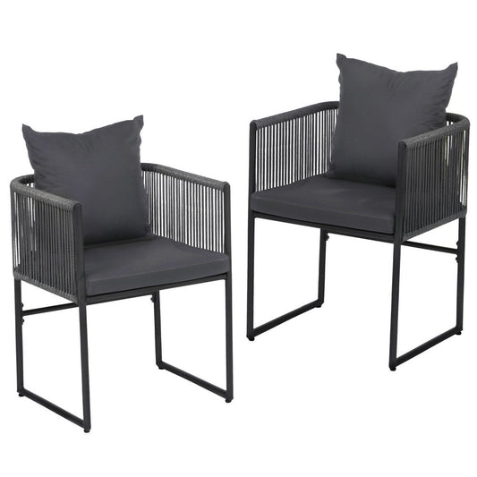 Gardeon 2PC Outdoor Dining Chairs Woven Rope Chair Patio Furniture Garden Steel ODF-ROPE-ST-BK-2X