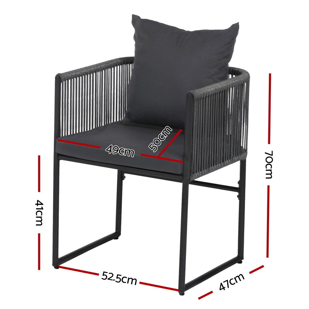 Gardeon 2PC Outdoor Dining Chairs Woven Rope Chair Patio Furniture Garden Steel ODF-ROPE-ST-BK-2X