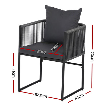 Gardeon 2PC Outdoor Dining Chairs Woven Rope Chair Patio Furniture Garden Steel ODF-ROPE-ST-BK-2X