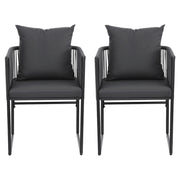 Gardeon 2PC Outdoor Dining Chairs Woven Rope Chair Patio Furniture Garden Steel ODF-ROPE-ST-BK-2X