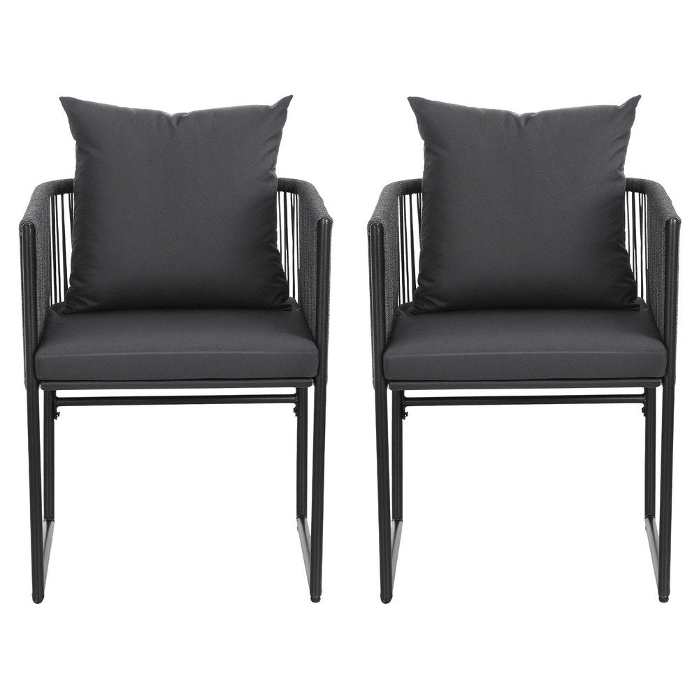 Gardeon 2PC Outdoor Dining Chairs Woven Rope Chair Patio Furniture Garden Steel ODF-ROPE-ST-BK-2X