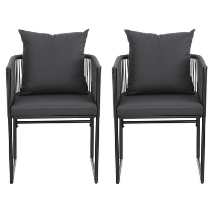 Gardeon 2PC Outdoor Dining Chairs Woven Rope Chair Patio Furniture Garden Steel ODF-ROPE-ST-BK-2X