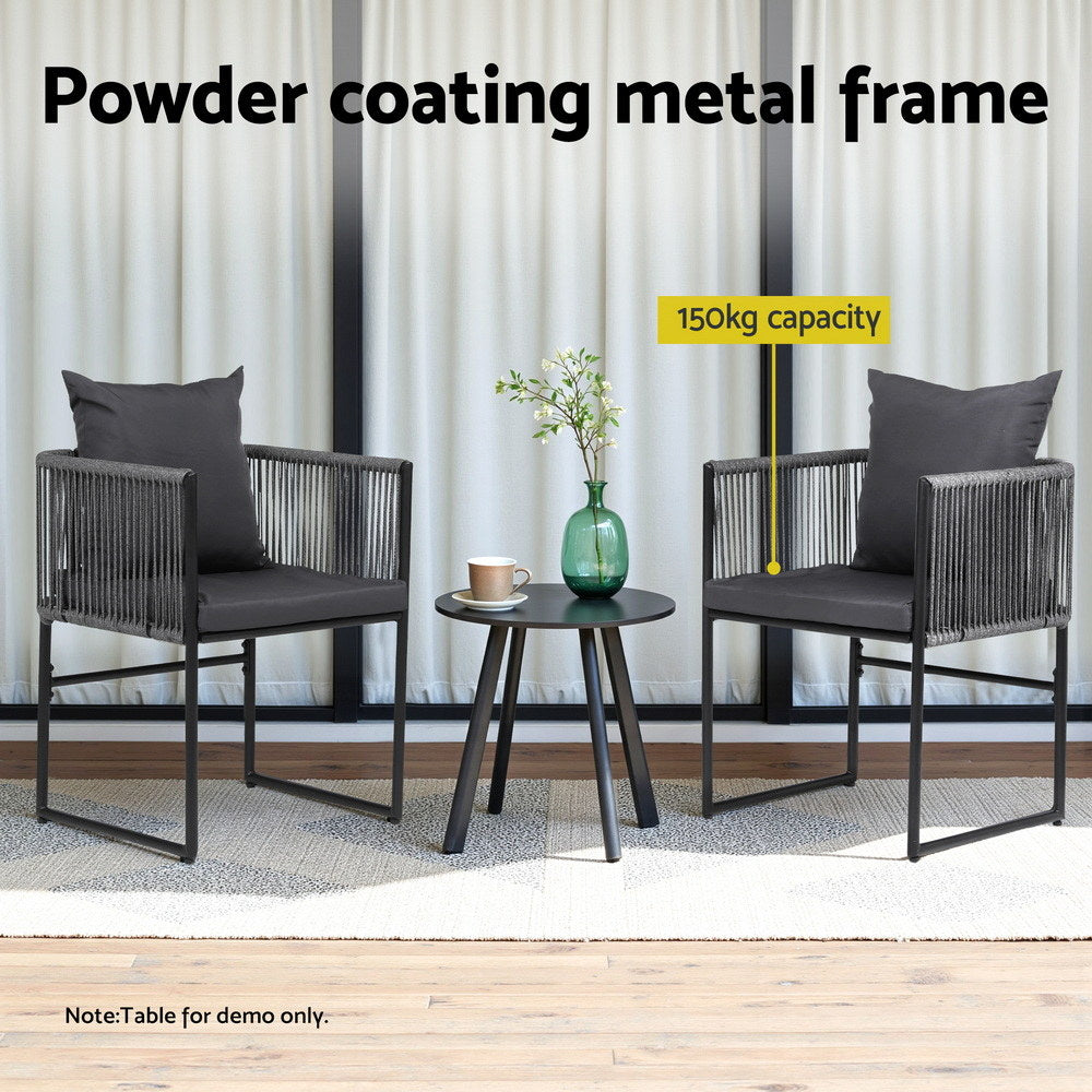 Gardeon 2PC Outdoor Dining Chairs Woven Rope Chair Patio Furniture Garden Steel ODF-ROPE-ST-BK-2X