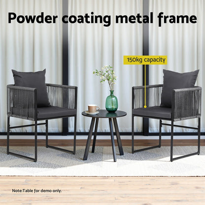 Gardeon 2PC Outdoor Dining Chairs Woven Rope Chair Patio Furniture Garden Steel ODF-ROPE-ST-BK-2X