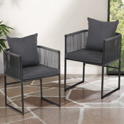 Gardeon 2PC Outdoor Dining Chairs Woven Rope Chair Patio Furniture Garden Steel ODF-ROPE-ST-BK-2X
