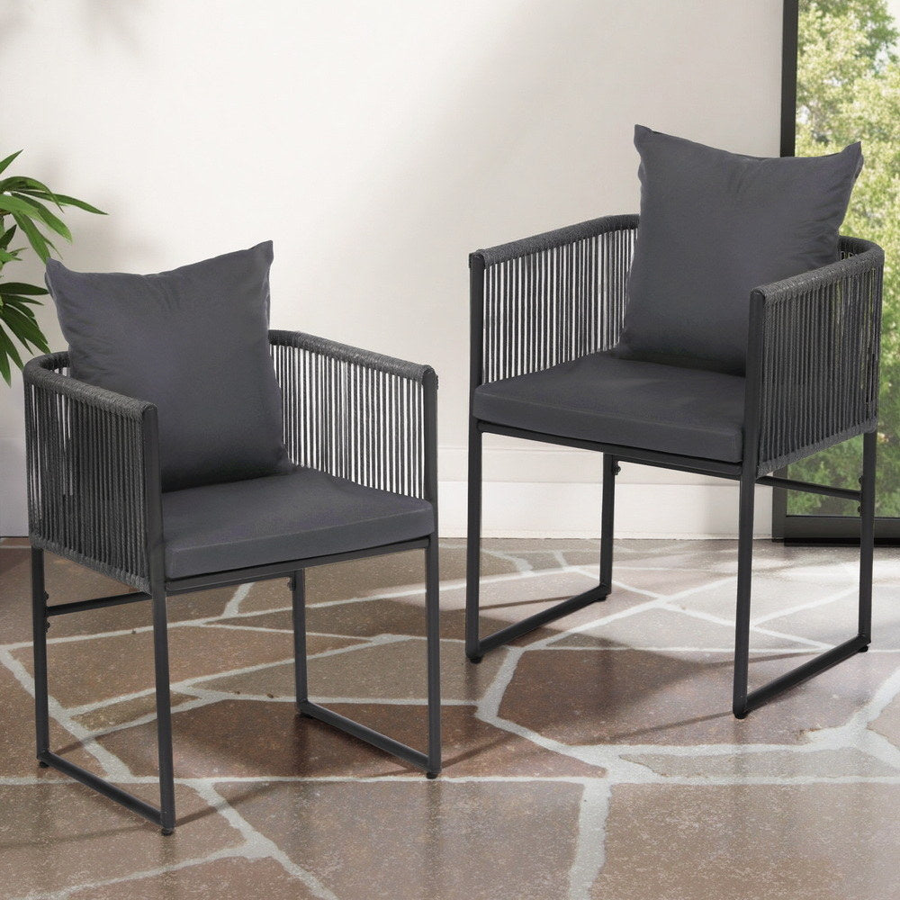 Gardeon 2PC Outdoor Dining Chairs Woven Rope Chair Patio Furniture Garden Steel ODF-ROPE-ST-BK-2X