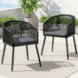 Gardeon 2PC Outdoor Dining Chairs Wicker Chair Patio Furniture Garden Steel Black ODF-ROPE-WD-BK-2X