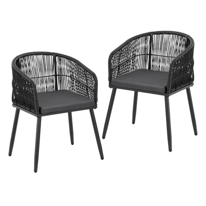 Gardeon 2PC Outdoor Dining Chairs Wicker Chair Patio Furniture Garden Steel Black ODF-ROPE-WD-BK-2X