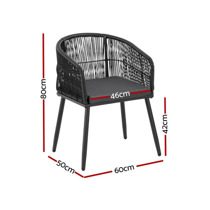 Gardeon 2PC Outdoor Dining Chairs Wicker Chair Patio Furniture Garden Steel Black ODF-ROPE-WD-BK-2X