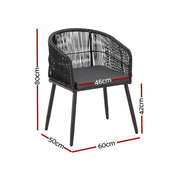 Gardeon 2PC Outdoor Dining Chairs Wicker Chair Patio Furniture Garden Steel Black