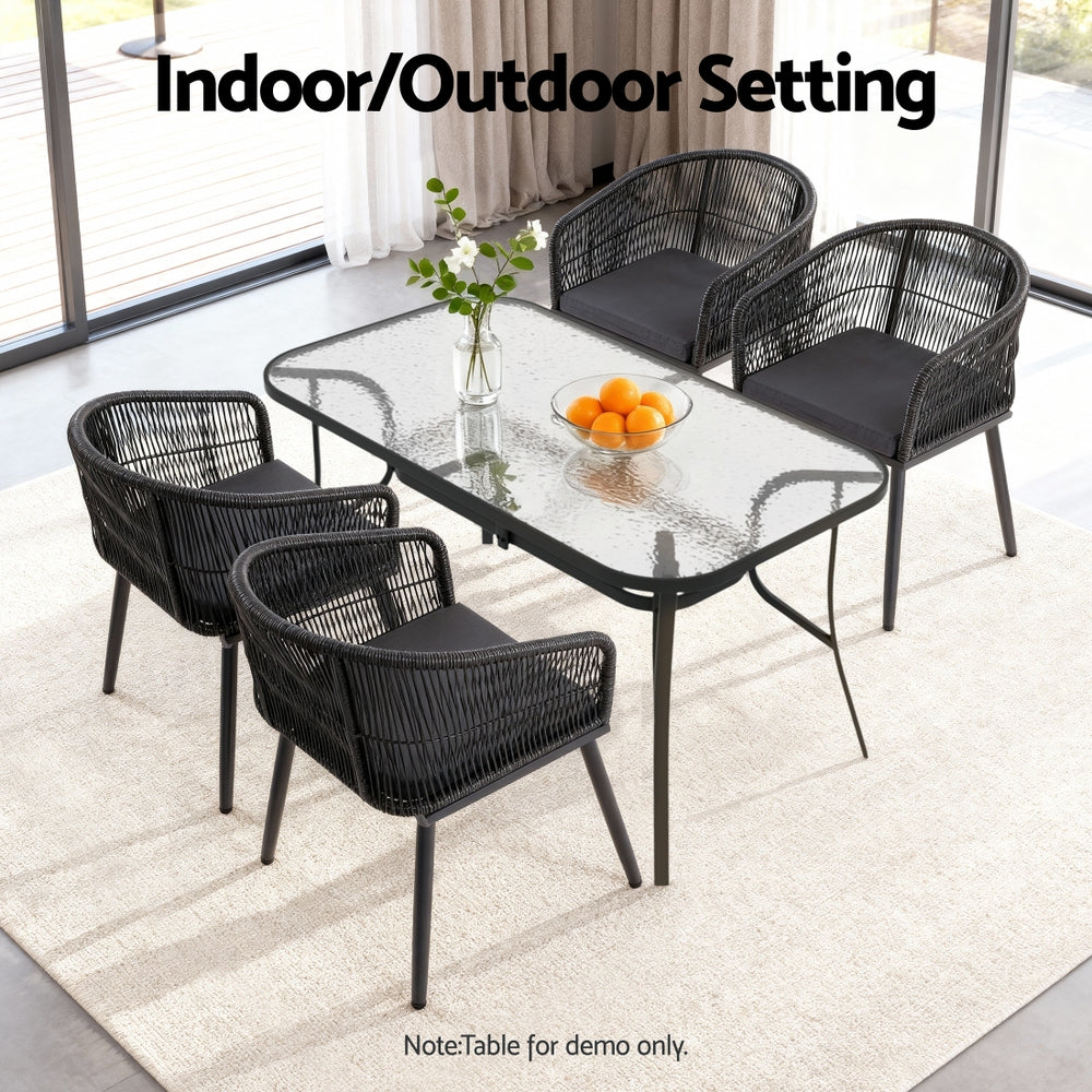 Gardeon 2PC Outdoor Dining Chairs Wicker Chair Patio Furniture Garden Steel Black