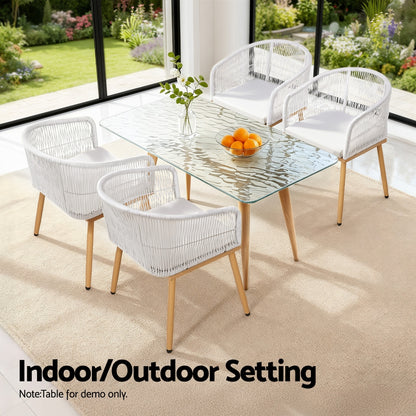 Gardeon 2PC Outdoor Dining Chairs Wicker Chair Patio Furniture Garden Steel White ODF-ROPE-WD-WH-2X