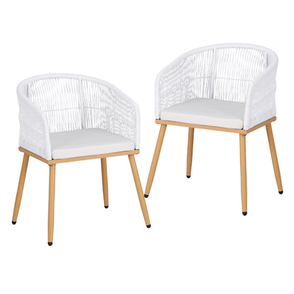Gardeon 2PC Outdoor Dining Chairs Wicker Chair Patio Furniture Garden Steel White ODF-ROPE-WD-WH-2X