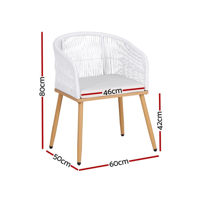 Gardeon 2PC Outdoor Dining Chairs Wicker Chair Patio Furniture Garden Steel White ODF-ROPE-WD-WH-2X