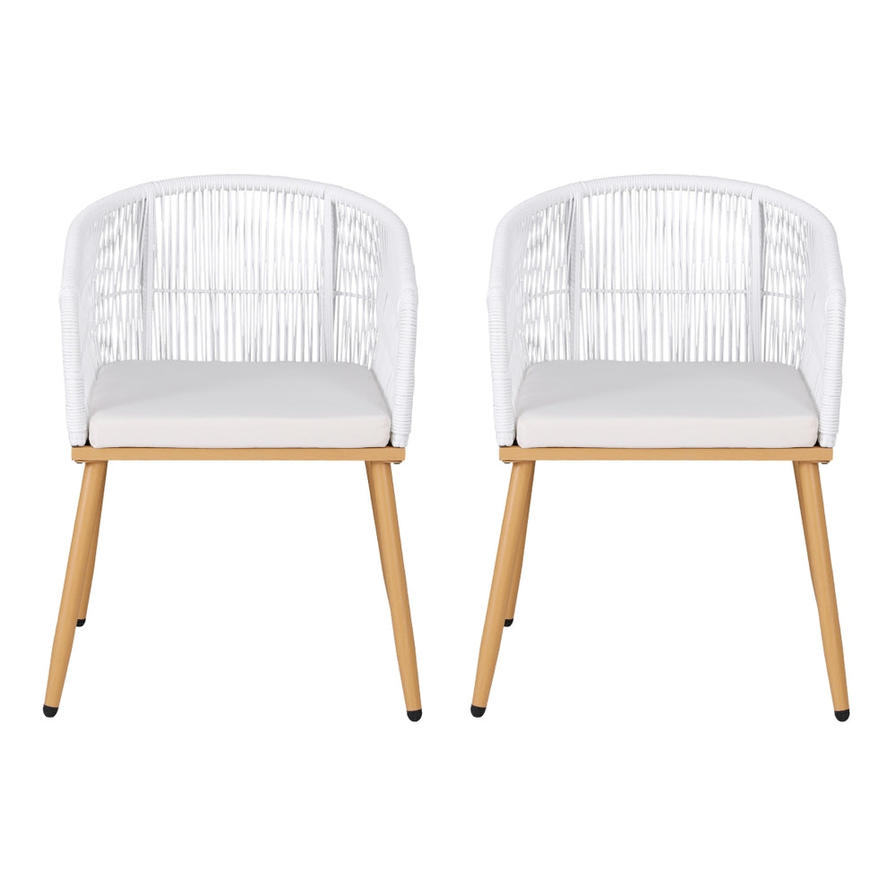 Gardeon 2PC Outdoor Dining Chairs Wicker Chair Patio Furniture Garden Steel White ODF-ROPE-WD-WH-2X