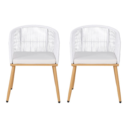 Gardeon 2PC Outdoor Dining Chairs Wicker Chair Patio Furniture Garden Steel White ODF-ROPE-WD-WH-2X