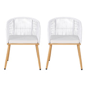Gardeon 2PC Outdoor Dining Chairs Wicker Chair Patio Furniture Garden Steel White