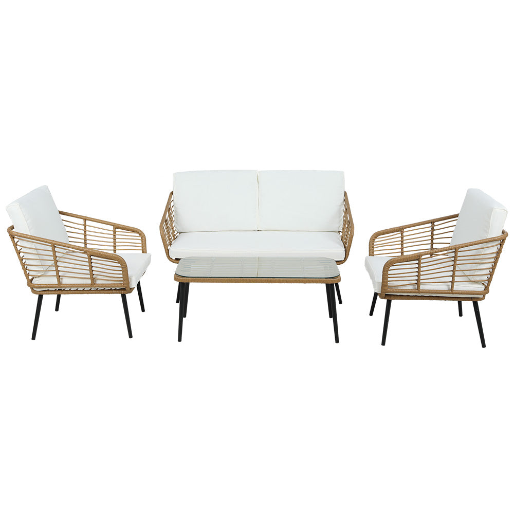 Gardeon 4-Piece Outdoor Sofa Set Rattan Lounge Setting Table Chairs ODF-ROUNDRAT-4PCS-NT