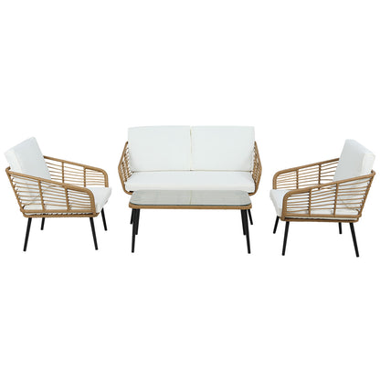 Gardeon 4-Piece Outdoor Sofa Set Rattan Lounge Setting Table Chairs ODF-ROUNDRAT-4PCS-NT