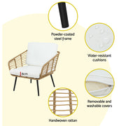 Gardeon 4-Piece Outdoor Sofa Set Rattan Lounge Setting Table Chairs ODF-ROUNDRAT-4PCS-NT