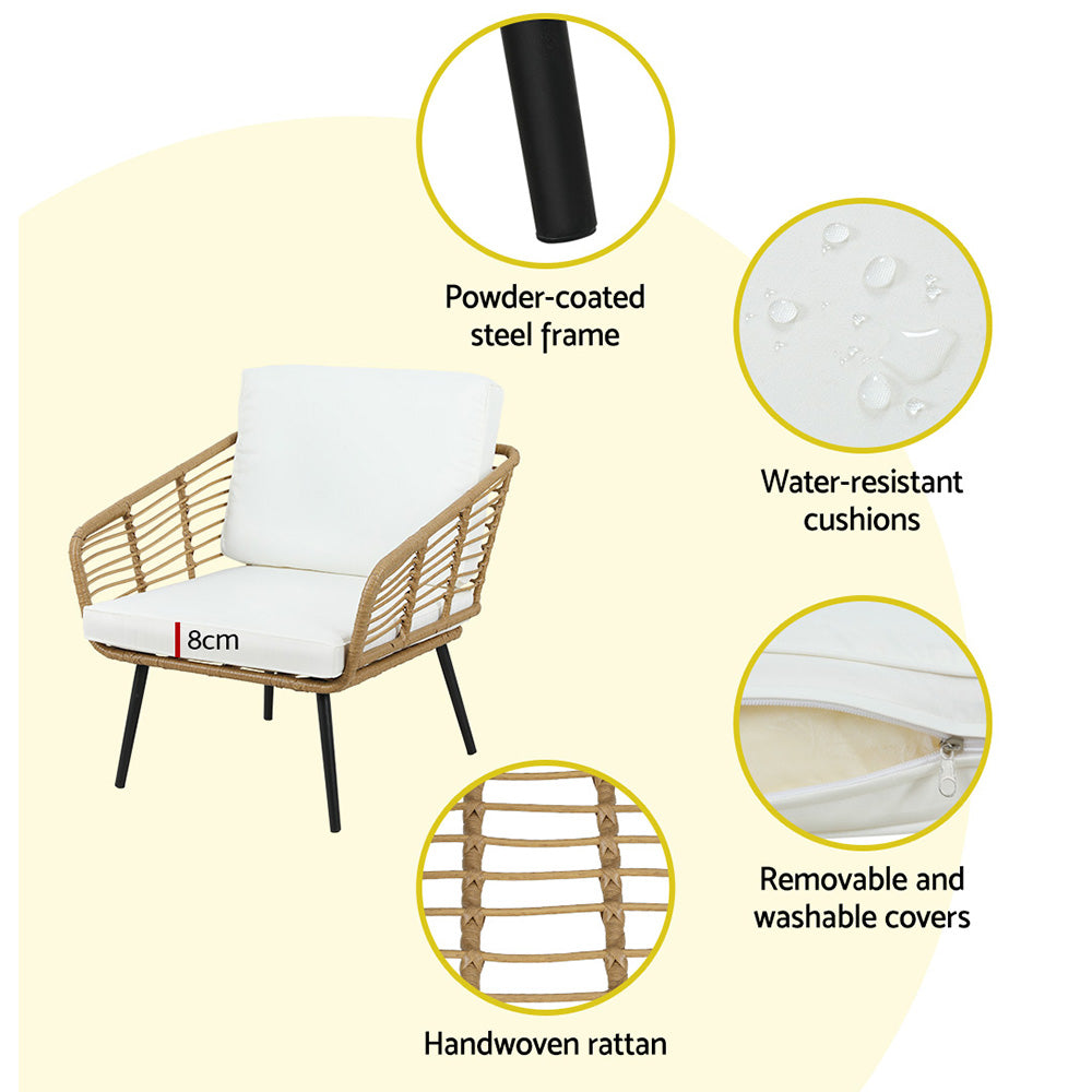 Gardeon 4-Piece Outdoor Sofa Set Rattan Lounge Setting Table Chairs ODF-ROUNDRAT-4PCS-NT