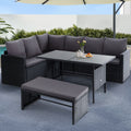 Gardeon Outdoor Furniture Dining Setting Sofa Set Lounge Wicker 8 Seater Black ODF-SDBOSS-1BENCH-BK