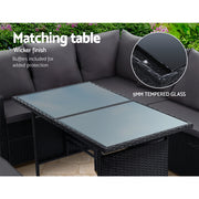 Gardeon Outdoor Furniture Dining Setting Sofa Set Lounge Wicker 8 Seater Black ODF-SDBOSS-1BENCH-BK