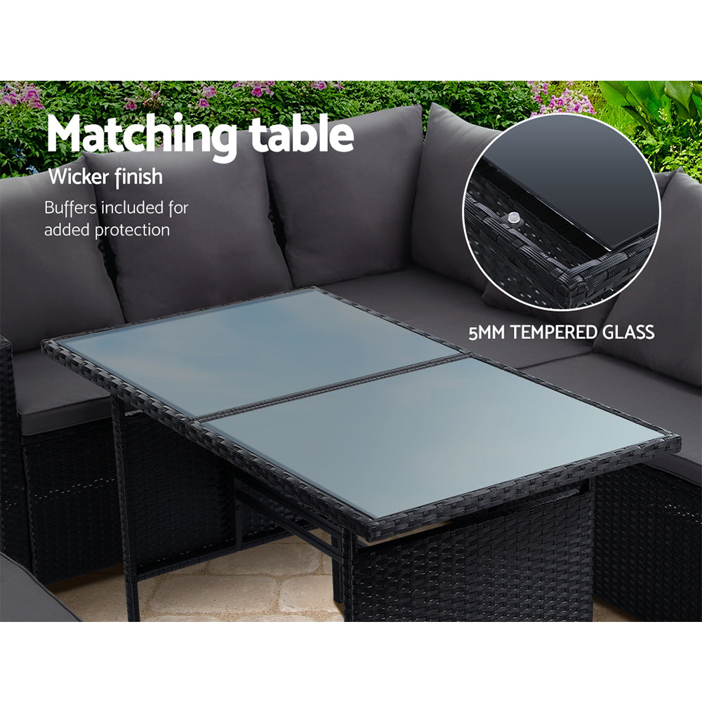 Gardeon Outdoor Furniture Dining Setting Sofa Set Lounge Wicker 8 Seater Black ODF-SDBOSS-1BENCH-BK