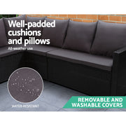 Gardeon Outdoor Furniture Dining Setting Sofa Set Lounge Wicker 8 Seater Black ODF-SDBOSS-1BENCH-BK