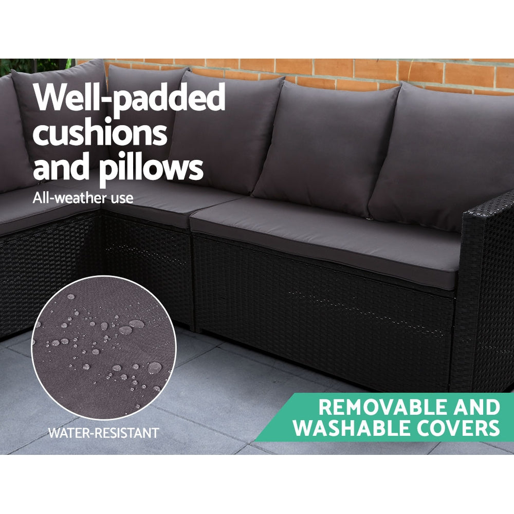 Gardeon Outdoor Furniture Dining Setting Sofa Set Lounge Wicker 8 Seater Black ODF-SDBOSS-1BENCH-BK