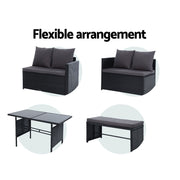 Gardeon Outdoor Furniture Dining Setting Sofa Set Lounge Wicker 8 Seater Black ODF-SDBOSS-1BENCH-BK