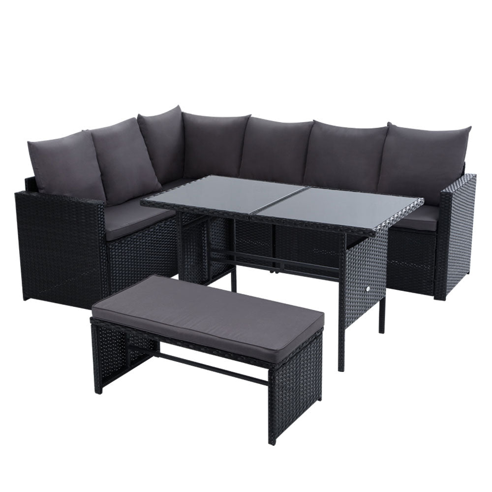 Gardeon Outdoor Furniture Dining Setting Sofa Set Lounge Wicker 8 Seater Black ODF-SDBOSS-1BENCH-BK