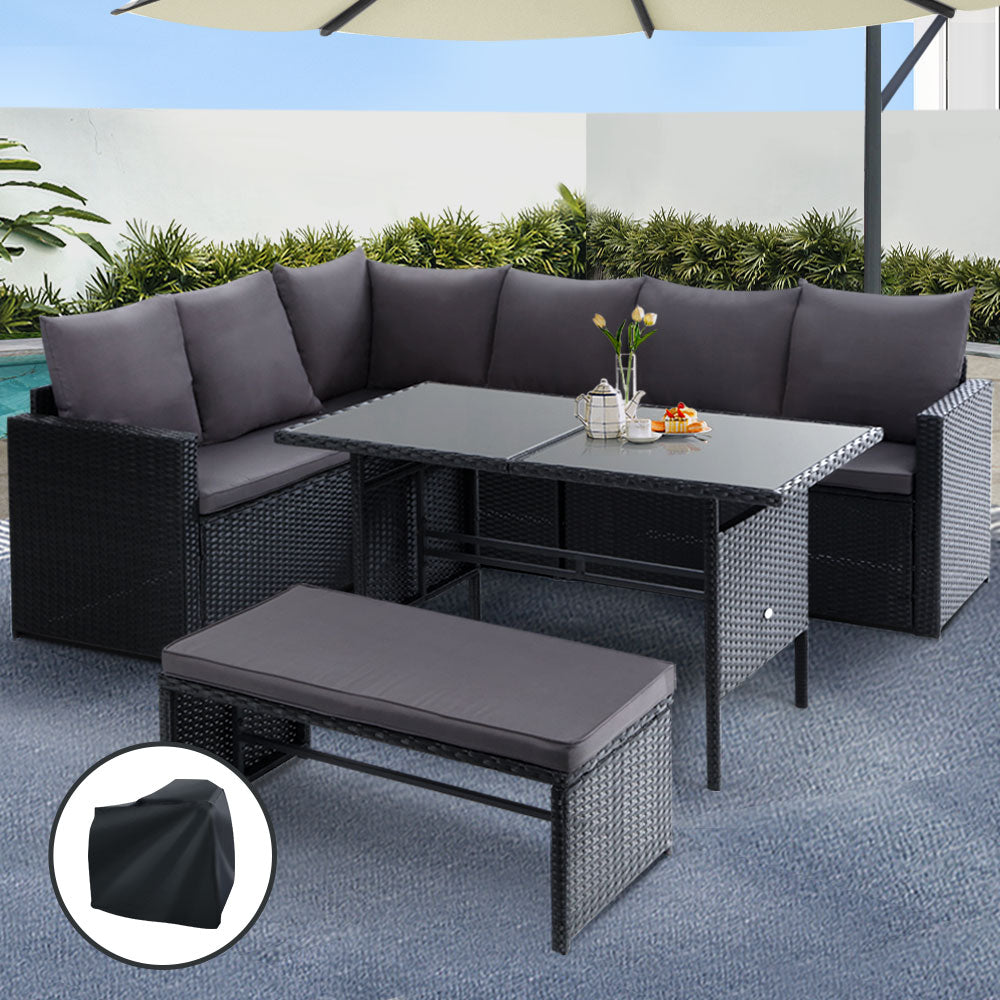 Gardeon Outdoor Dining Set Sofa Lounge Setting Chairs Table Bench Black Cover ODF-SDBOSS-1BENCH-BK-COVER