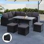 Gardeon Outdoor Dining Set Sofa Lounge Setting Chairs Table Ottoman Black Cover ODF-SDBOSS-3OTM-BK-COVER