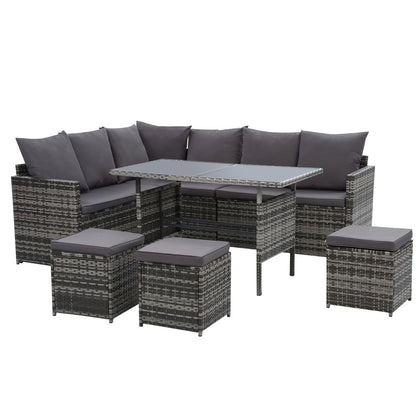 Gardeon Outdoor Furniture Dining Setting Sofa Set Lounge Wicker 9 Seater Mixed Grey ODF-SDBOSS-3OTM-GE