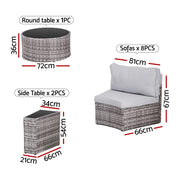 Gardeon 8 Seater Outdoor Sofa Set 11PCS Table Chair Set Garden Rattan Furniture