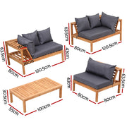Gardeon 4 Pieces Outdoor Sofa Set 5-Seater Wooden Bench with Built-in Side Table ODF-SOFA-4PC-5S-ST-TK-AB