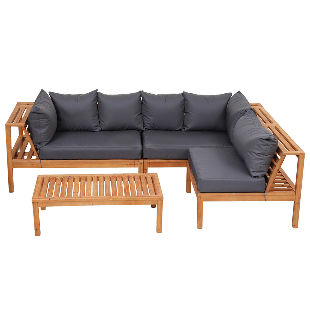 Gardeon 4 Pieces Outdoor Sofa Set 5-Seater Wooden Bench with Built-in Side Table ODF-SOFA-4PC-5S-ST-TK-AB