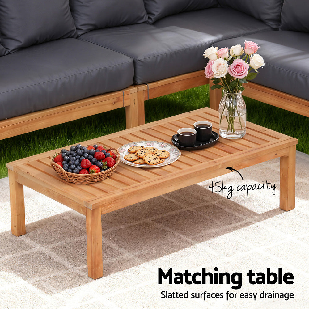 Gardeon 4 Pieces Outdoor Sofa Set 5-Seater Wooden Bench with Built-in Side Table ODF-SOFA-4PC-5S-ST-TK-AB