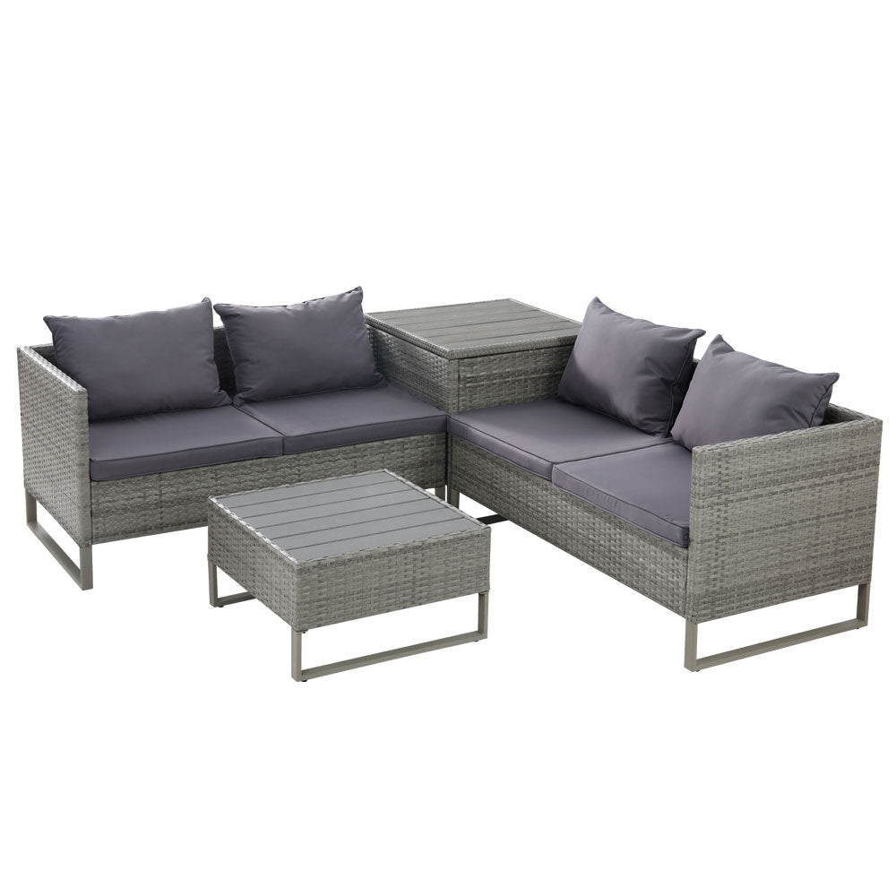 Gardeon 4-Seater Outdoor Sofa Furniture Lounge Set Wicker Setting Grey ODF-SOFA-4PCS-GE-AB