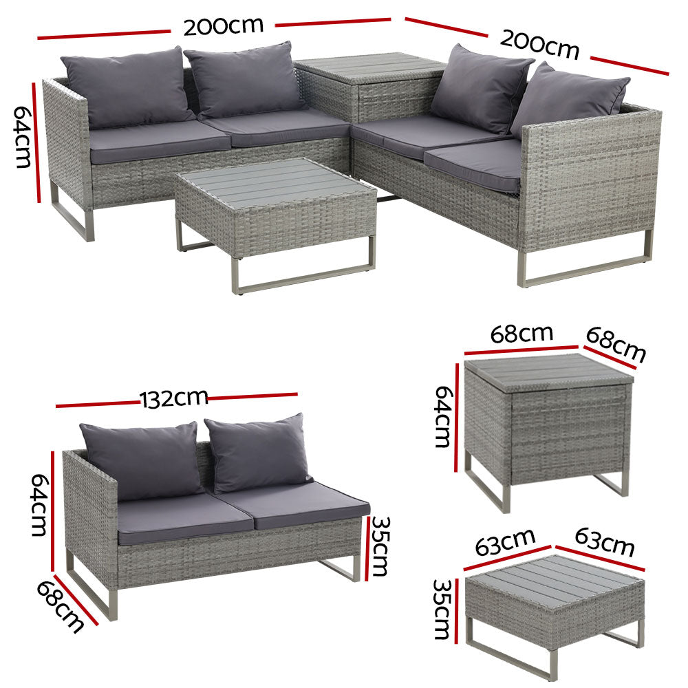 Gardeon 4-Seater Outdoor Sofa Furniture Lounge Set Wicker Setting Grey ODF-SOFA-4PCS-GE-AB