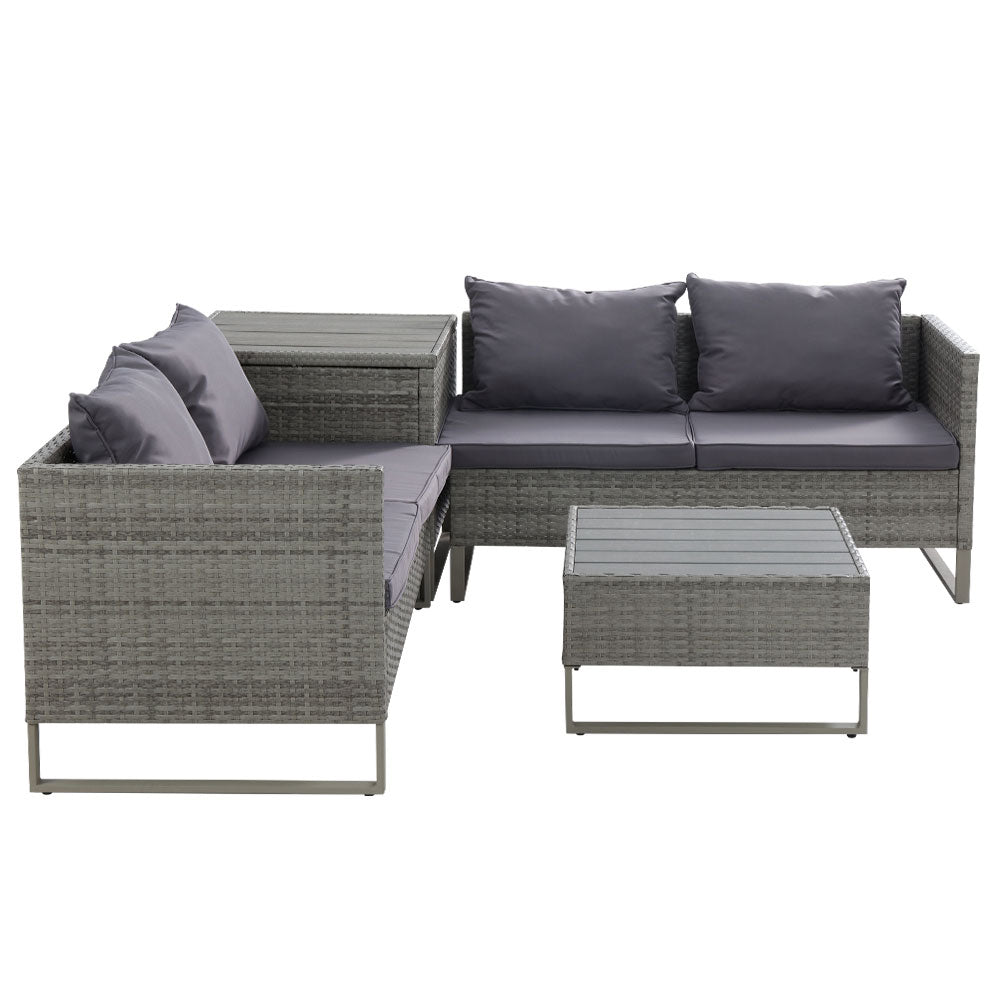 Gardeon 4-Seater Outdoor Sofa Furniture Lounge Set Wicker Setting Grey ODF-SOFA-4PCS-GE-AB