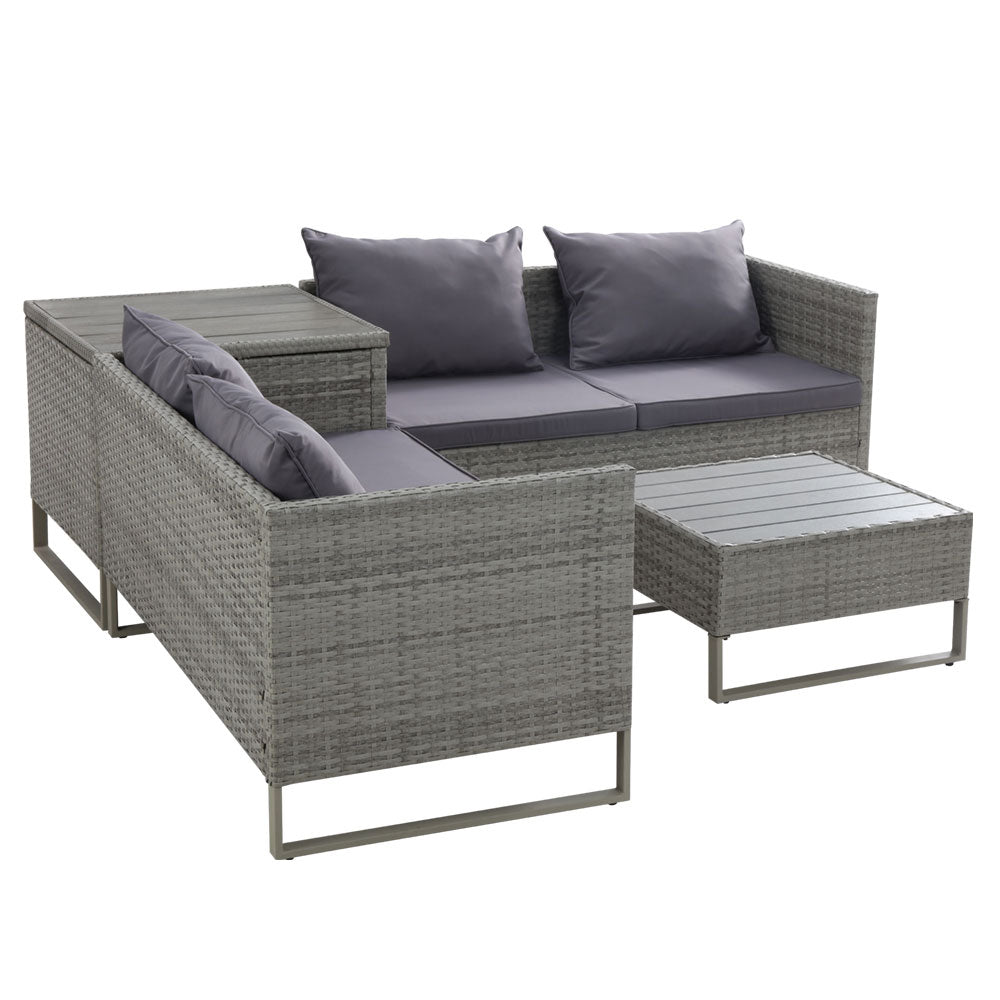Gardeon 4-Seater Outdoor Sofa Furniture Lounge Set Wicker Setting Grey ODF-SOFA-4PCS-GE-AB