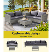 Gardeon 4-Seater Outdoor Sofa Furniture Lounge Set Wicker Setting Grey ODF-SOFA-4PCS-GE-AB